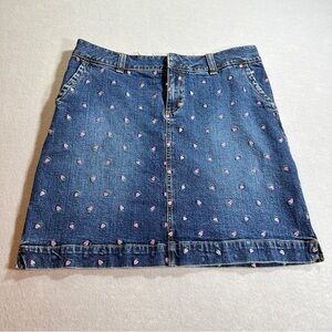 Vintage Lilly Pulitzer Denim Skirt Size 6 Blue Strawberry Embroidered